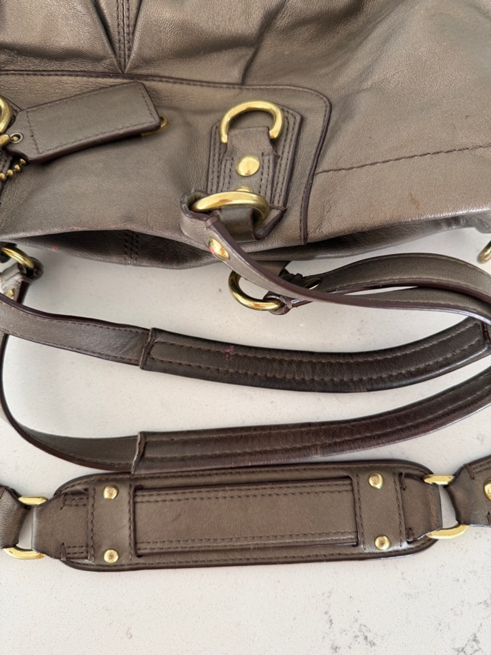 Coach Brown/Goldish Leather Satchel Bag - Signature Coach - Picture 6 of 6